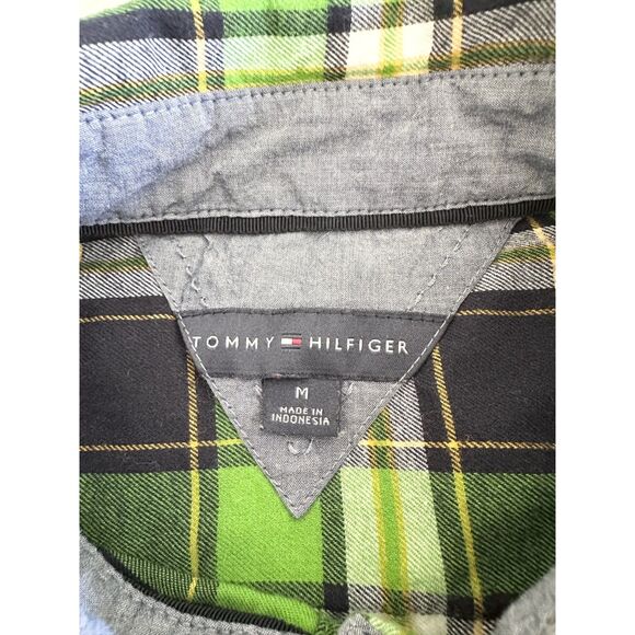 Tommy Hilfiger Top Women's Size M Blue Green Plaid 100% Cotton Button-Down - Picture 7 of 11